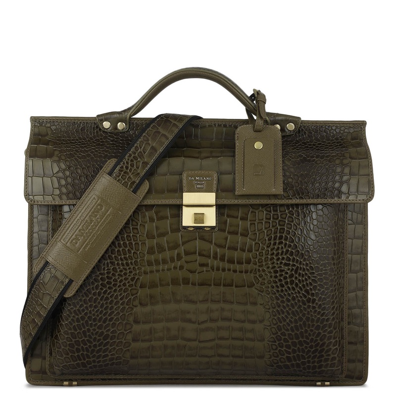 Croco Leather Portfolio - Military Green