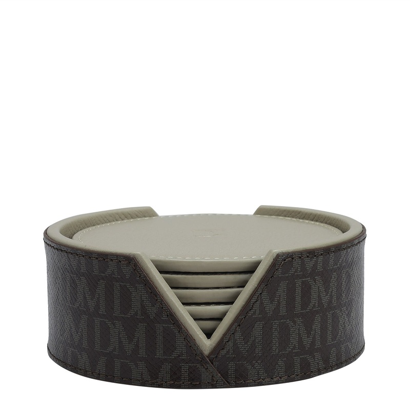 Monogram Leather Coaster - Chocolate