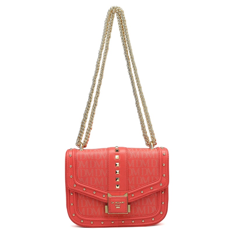 Small Monogram Leather Shoulder Bag - Corallo