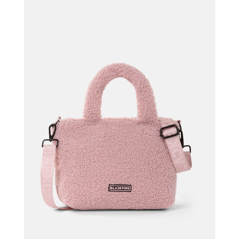 Blackpink - Soft Whisper Satchel Made Of Sherpa Fleece With Interior Zippered Pocket