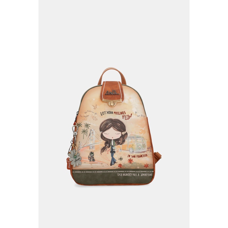 Peace & Love camel triple compartment backpack