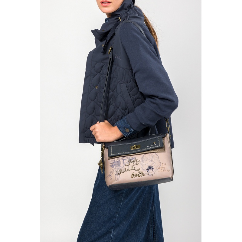 Studio crossbody bag with flap and short handle