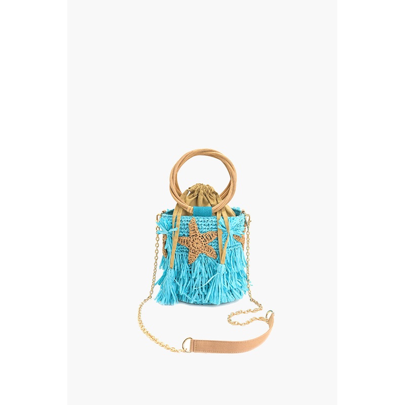 Aqua Fringe Starfish Bucket Bag