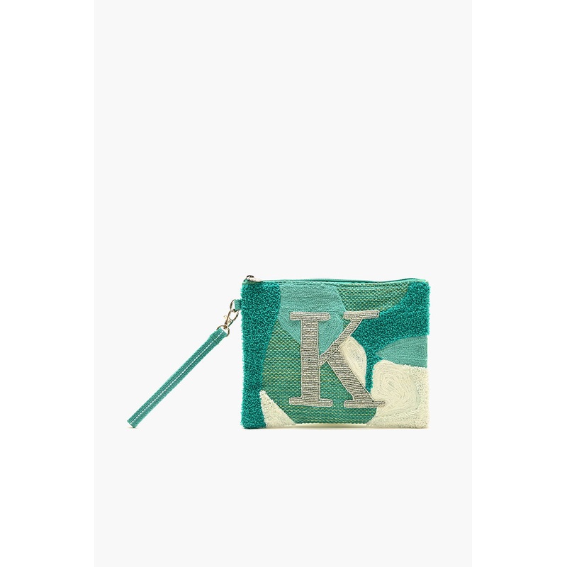 Beaded and Tufted Monogram Pouch-K Initial
