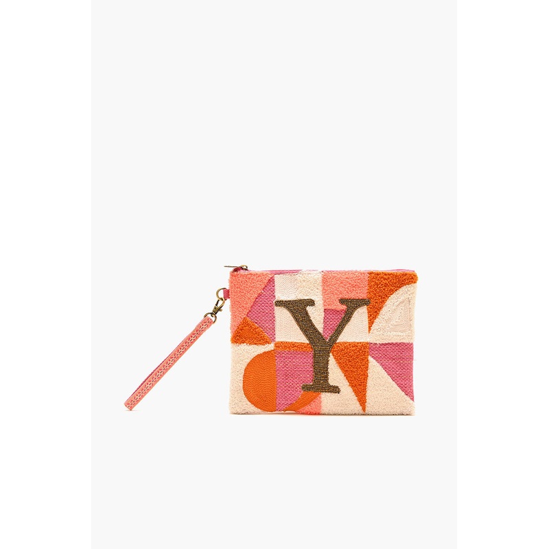 Beaded and Tufted Monogram Pouch-Y Initial