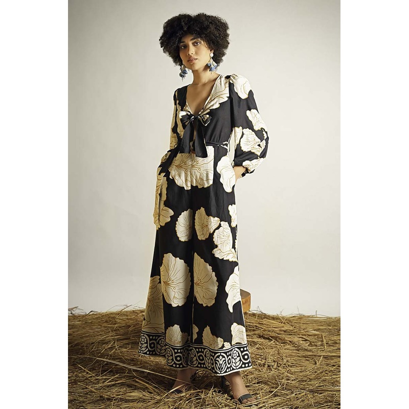 Black And White Floral Daze Printed Jumpsuit