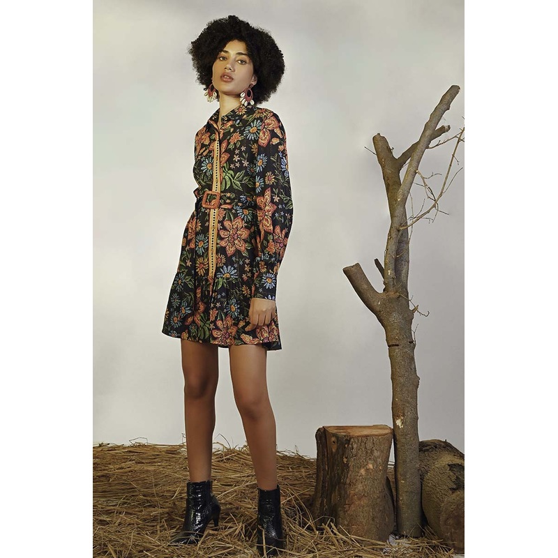 Black Multi Floret Short Dress
