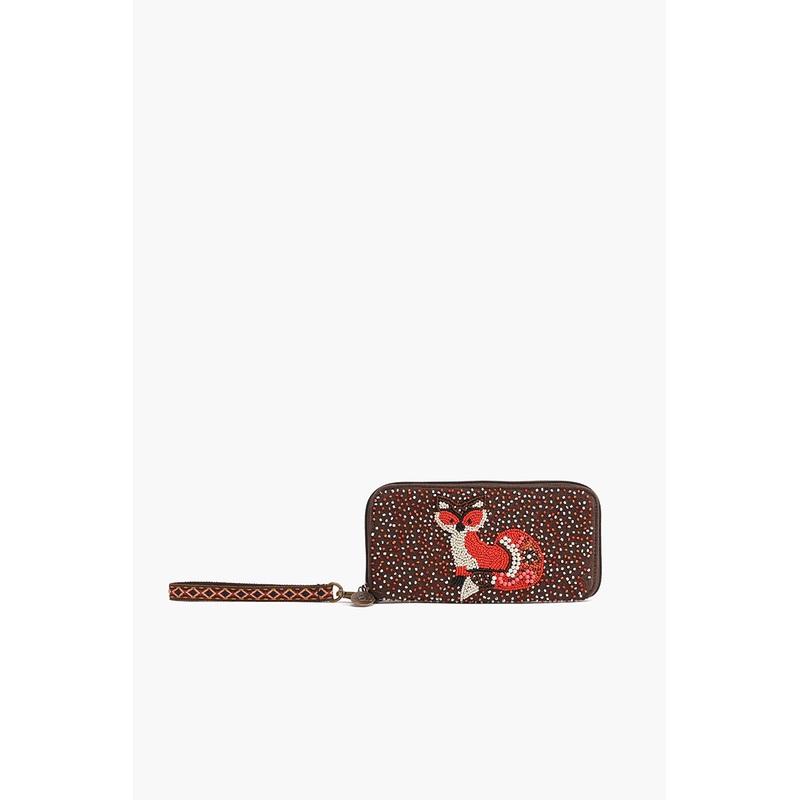 Embellished Wallet with wristlet-Fox