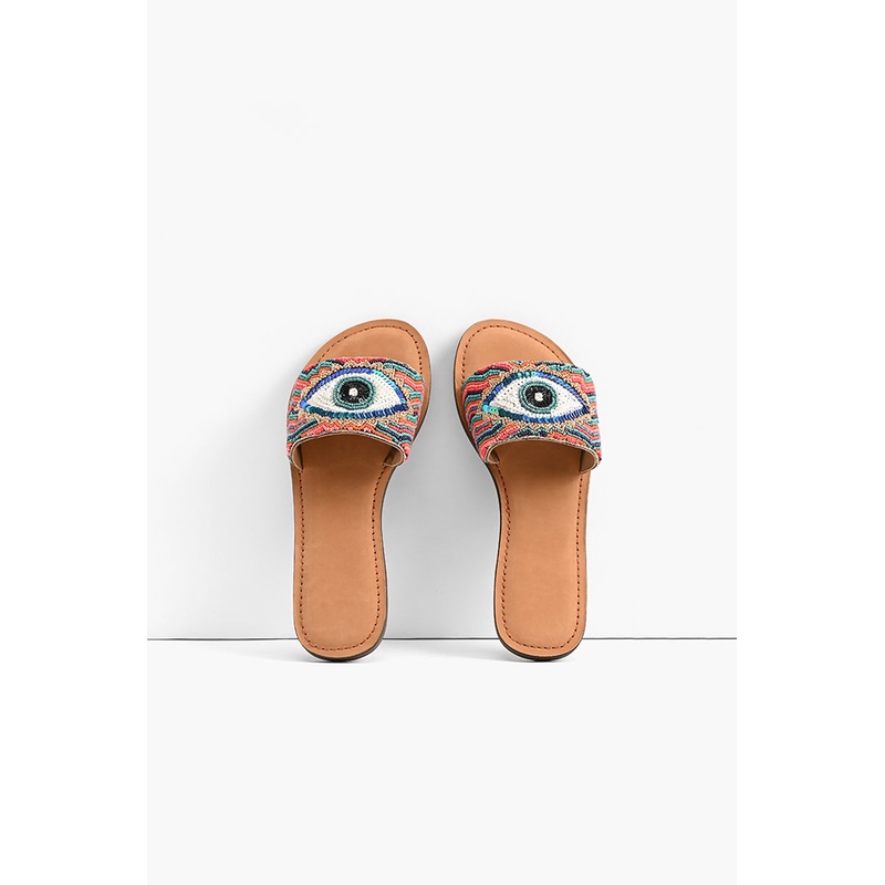 Evil Eye Good Luck Hand Beaded Slide Sandals