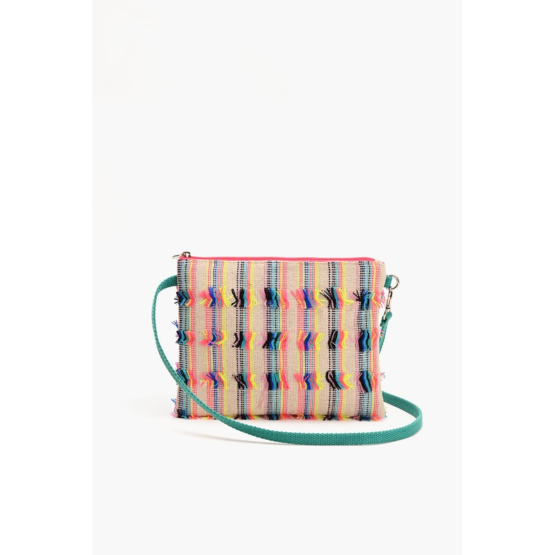 Fringed stripe Spring Top Zip Clutch