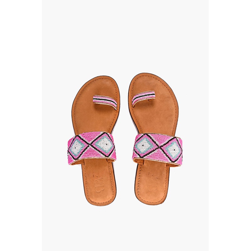 Fuchsia Aztec Beaded Toe Sandals