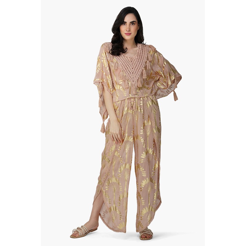 Golden Taupe Foil Printed Wrap Pants