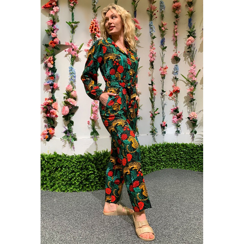 Jaguar Dreams Animal Print Full Sleeves Jumpsuit