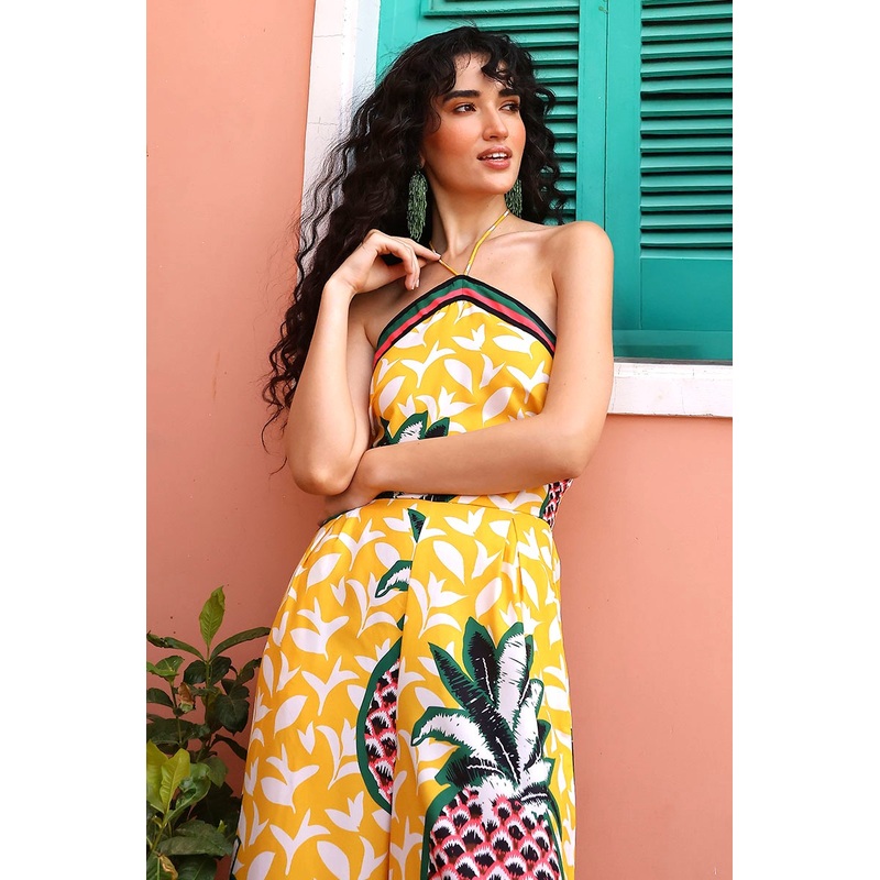 Macaroon Ananas Printed Halter Jumpsuit