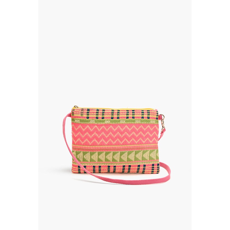 Mexican Striped Pink Spring Top Zip Clutch