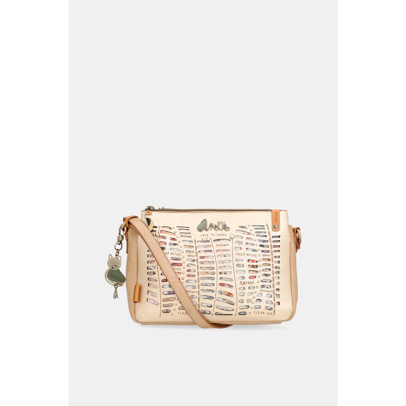 Nature Pachamama golden crossbody bag with three compartments