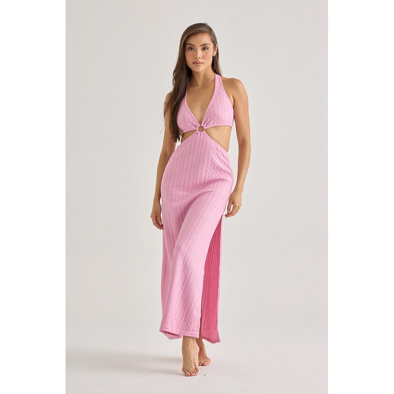 Pink Cut-Out Halter Beach DressChic Resort Wear