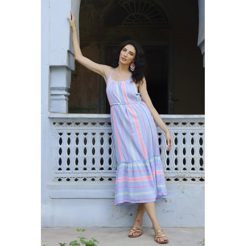 Rainbow Cotton Striped Maxi Dress