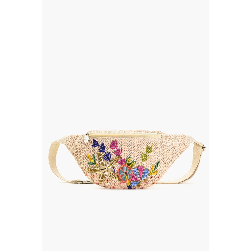 Starfish Embellished Rafiia Fanny Sling Bag