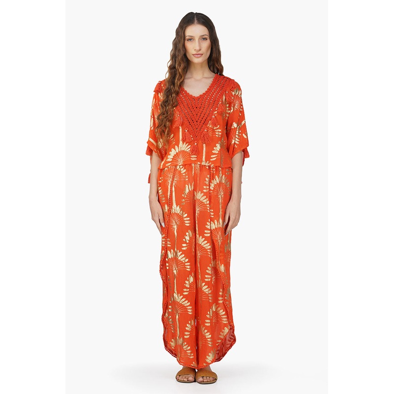 Sunset Palm Foil Wrap Pants