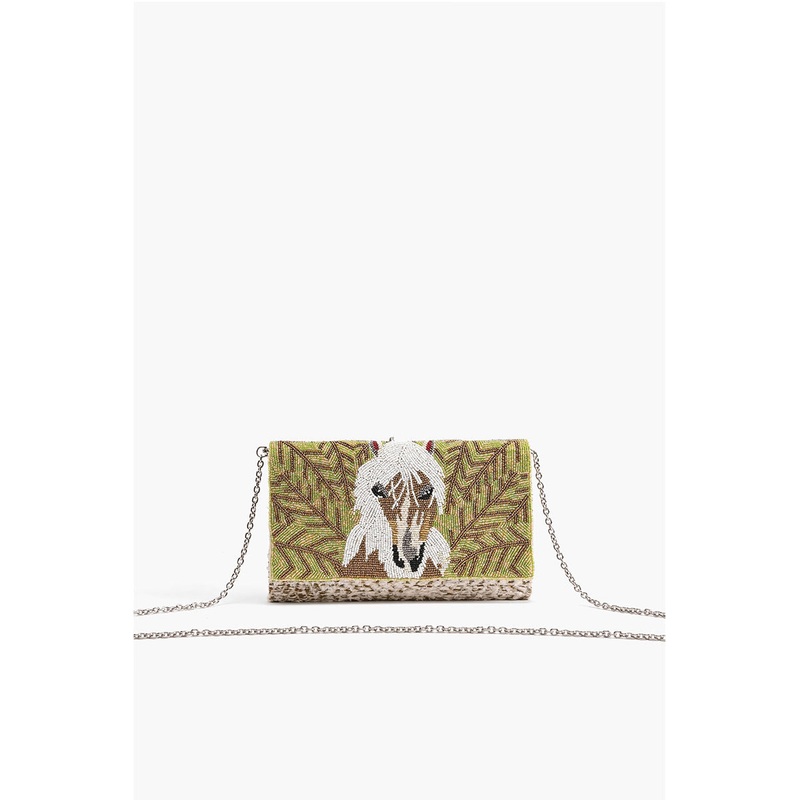 Angel Wing Horse Embellished Flap Clutch