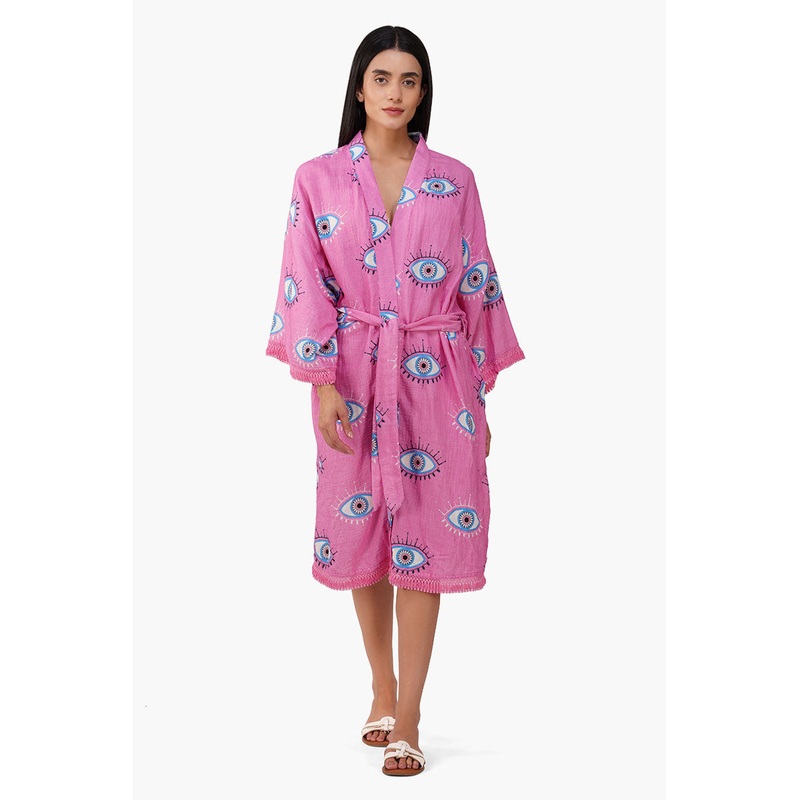 Devil Eye Pink Fringe Cover Up