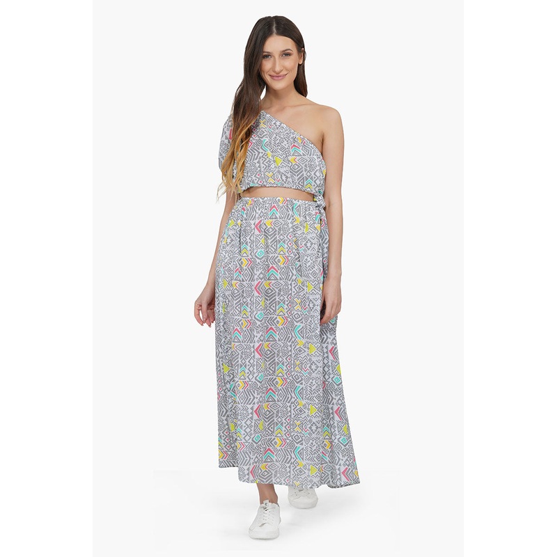 Free Spirit Tribal Print One-Shoulder Dress