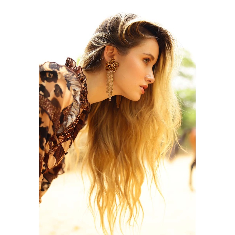 Golden Floral Tassel Earrings