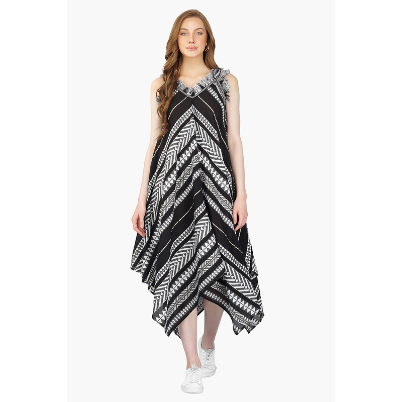 Lori Mexican Striped Hankerchief Hem Dress