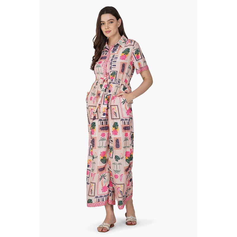 Manicured Farm Print Flaired Jumpsuit
