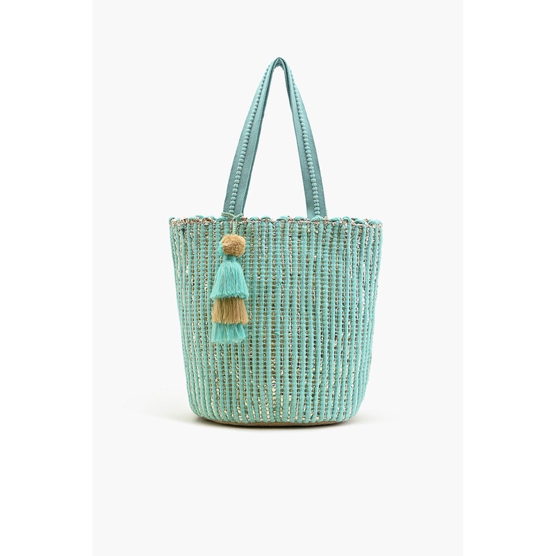 Natural Beauty Upcyled Hand Woven Mint Tote