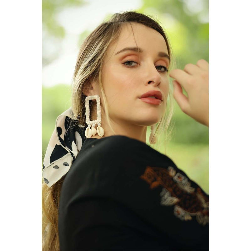 Pearl-Embellished Shell Earrings