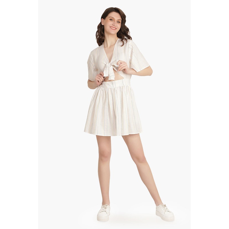Pin Stripe Front Knot Romper