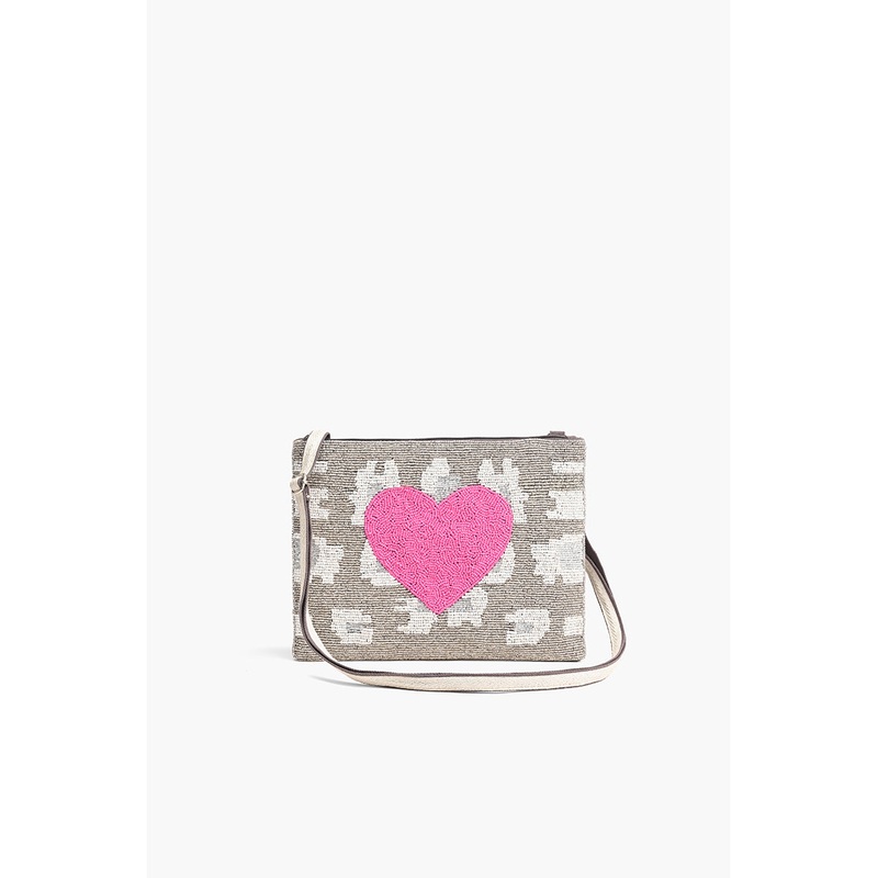 Pink Heart Top Zip Clutch