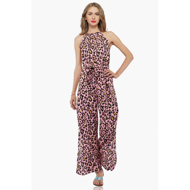 Pink Jaguar Jumpsuit-Pink Animal Print Jumpsuit For Women