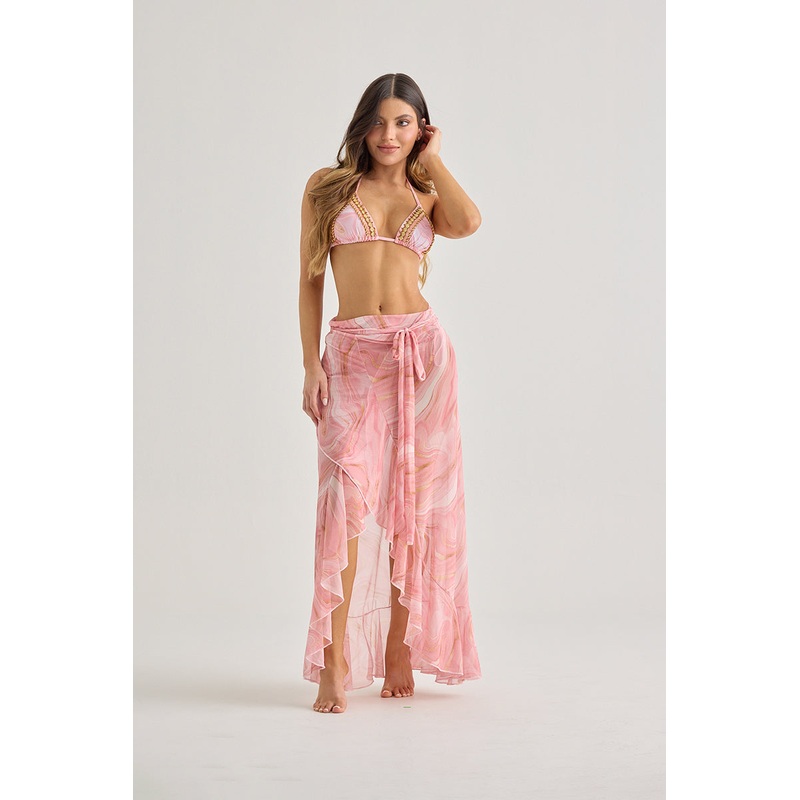 Pink Marble Long Wrap Skirt  Sheer, Flowy & Feminine Cover-Up