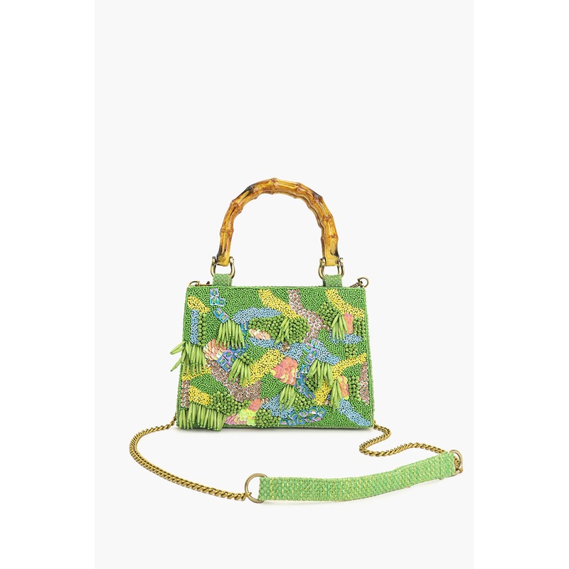Rainforest Beaded Top Handle Bag