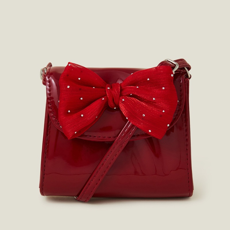Red Patent Diamante Bow Bag Red