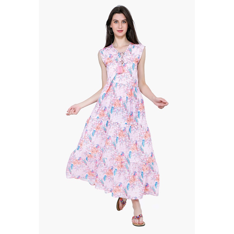 Roseate Spiral Bird Maxi Dress