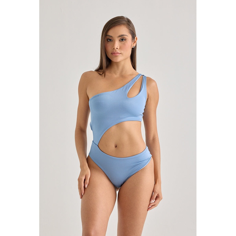 Sky Blue Asymmetrical One-Piece SwimsuitCutout Design