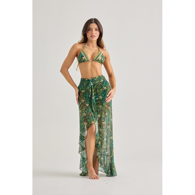 Tropical Mesh Maxi Skirt Cover-UpSheer & Flowing Elegance