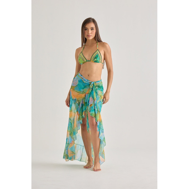 Tropical Watercolor Sarong Skirt  Lightweight & Flowing Beachwear