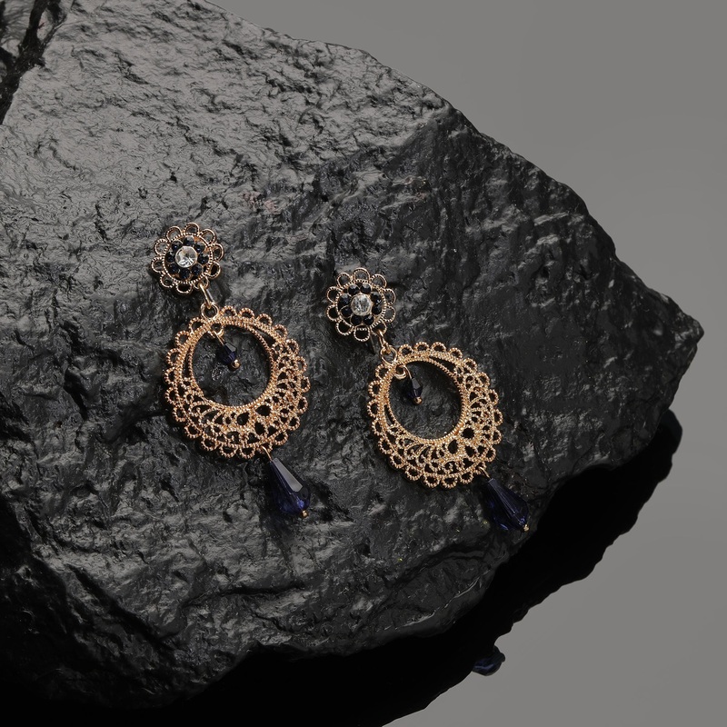 Accessorize London Navy Filigree Long Drop Metal Drops & Danglers
