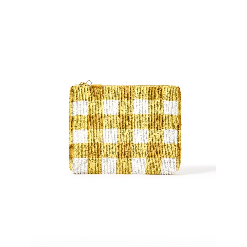 Accessorize London Women's Beaded yellow Large Gingham Beaded Pouch Make Up Bag