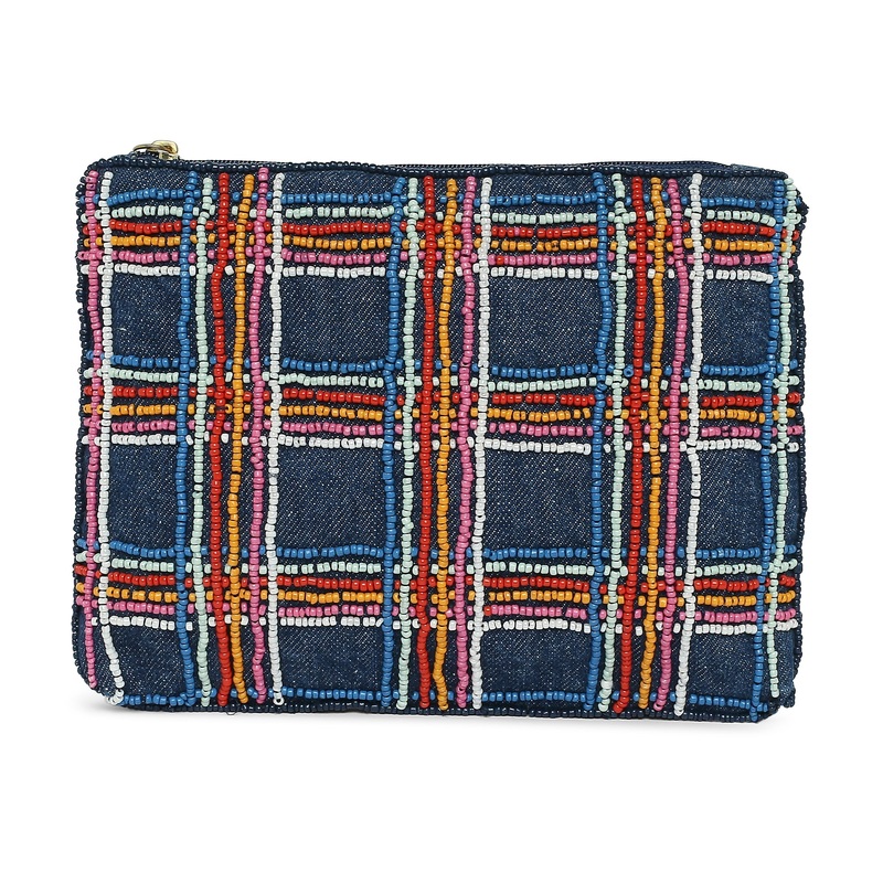 Accessorize London Women's Cotton Blue Rainbow Beaded Pouch