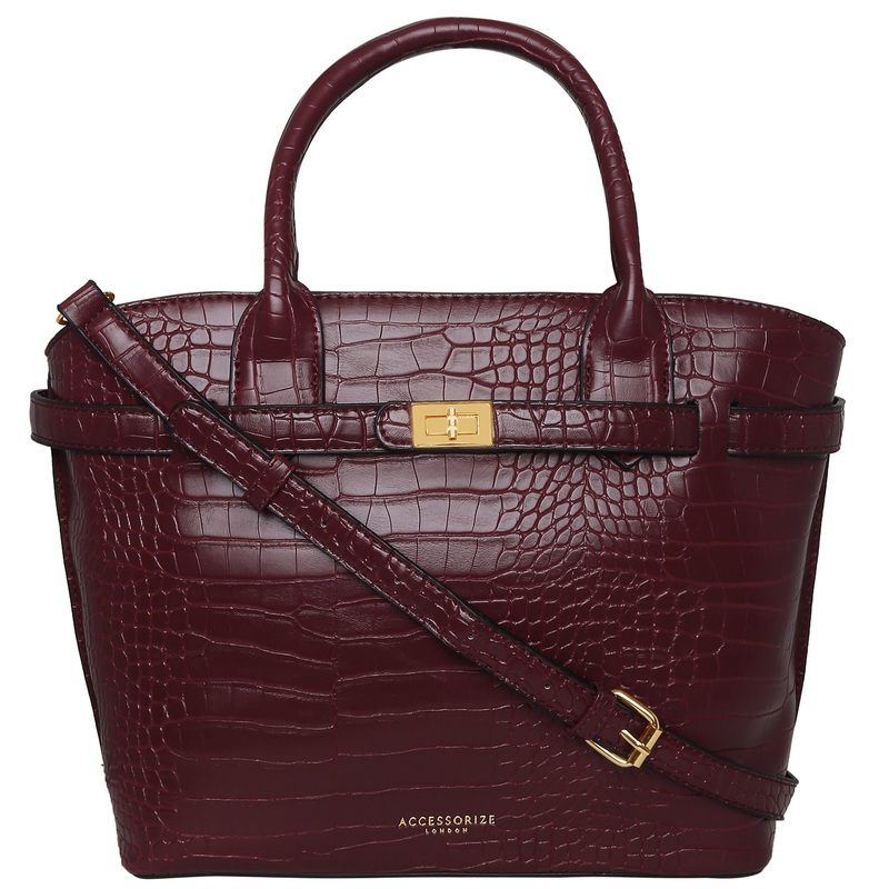 Accessorize London Women's Faux Leather Burgundy Rosaline Handheld Bag