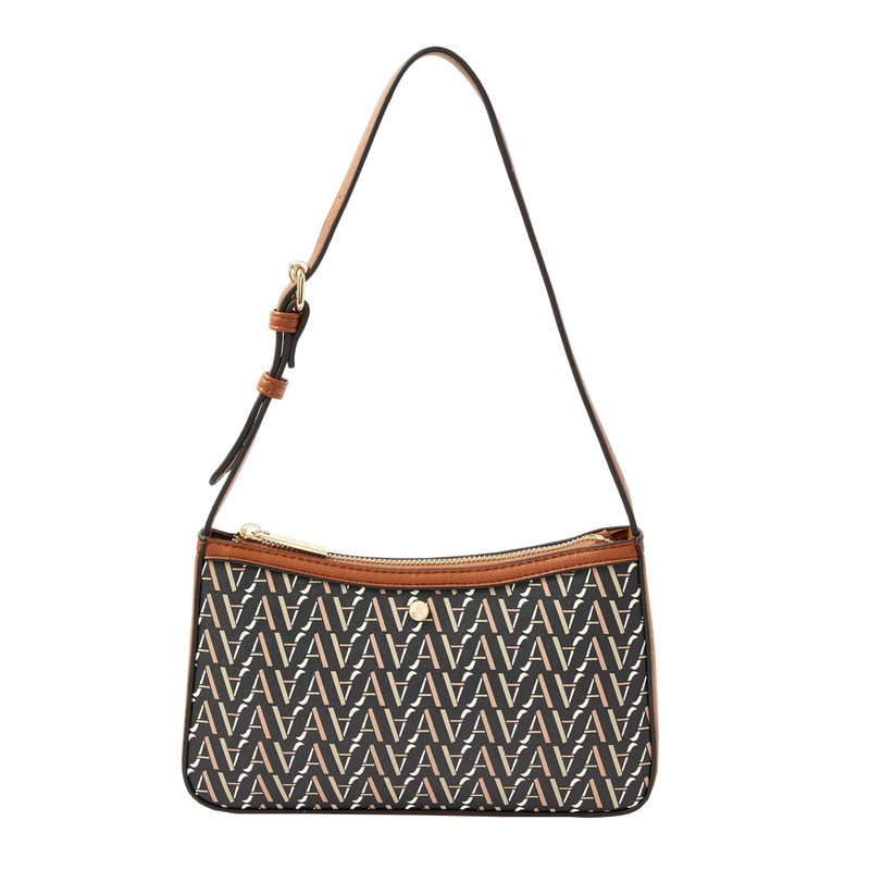 Accessorize London women's Faux Leather Tan Mika Monogram Baguette Bag