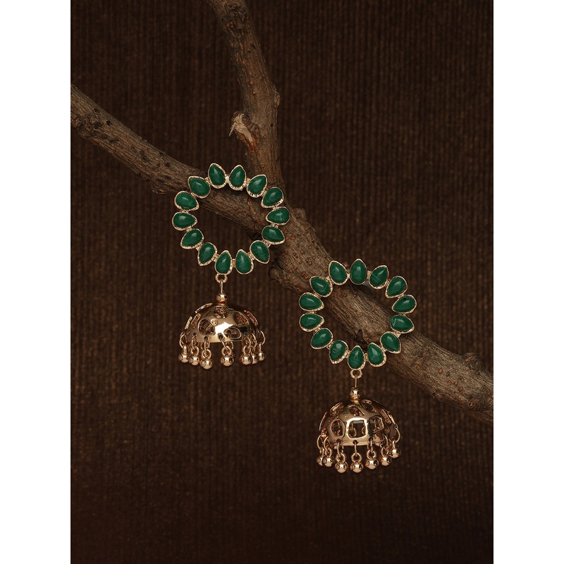 Accessorize London Women's Green Golden Jhumkas