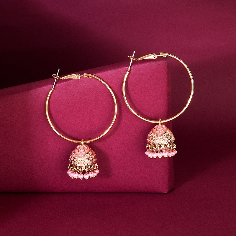 Accessorize London Women's Meenakari Pink Dome Jumka Earring