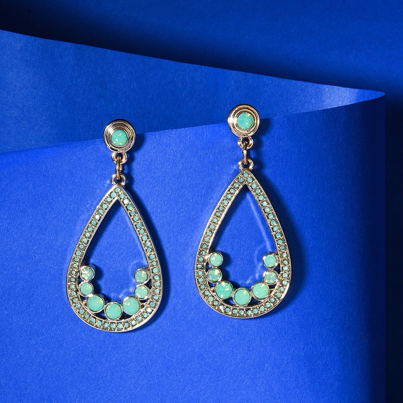 Accessorize London Women's Mint Green Studded Teardrop Hoop Earring
